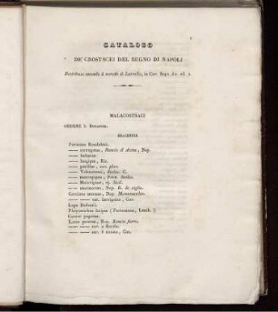 CATALOGO DE' CROSTACEI DEL REGNO DI NAPOLI
