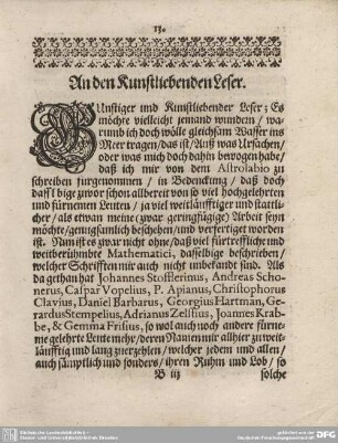 An den Kunstliebenden Leser.