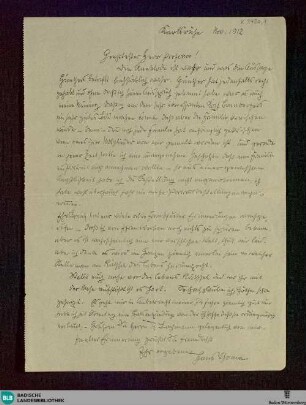 Brief von Hans Thoma an Unbekannt von November 1912 und Juni 1913 - K 3430, 1