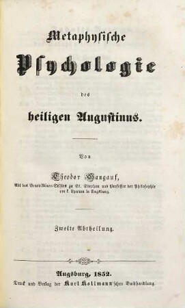 Metaphysische Psychologie des heiligen Augustinus, 2