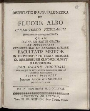 Dissertatio Inauguralis Medica De Fluore Albo Climacterio Vetularum