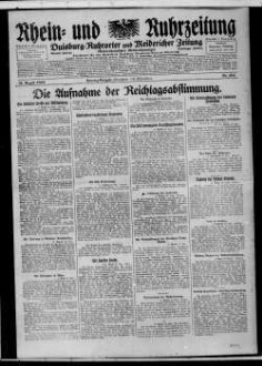 Rhein- und Ruhrzeitung : Tageszeitung für das niederrheinische Industriegebiet und den linken Niederrhein : das Blatt der westdeutschen Binnenschiffahrt