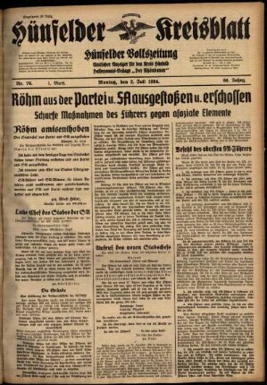 Erste Ausgabe vom Montag, den 02. Juli 1934.