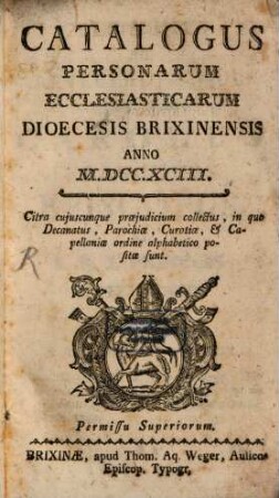 Catalogus personarum ecclesiasticarum Dioecesis Brixinensis. 1793