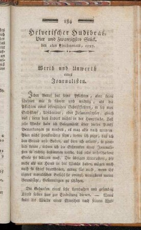 Helvetischer Hudibras. Vier und zwanzigstes Stück. den 2ten Christmonats, 1797.