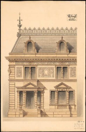 Entwurf zu einem Landhaus: Teilaufriss der Hauptfassade