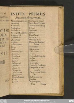 Index Primus Autorum allegatorum.