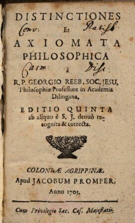 Distinctiones Et Axiomata Philosophica