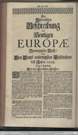 Zwantzigstes Buch, Von Den Denck-würdigsten Geschichten deß Jahrs 1668