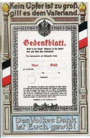 Postkarte mit Aufruf, Goldmark an die Reichsbank zu geben