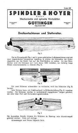 Liste 63: Dreikantschienen und Stativreiter