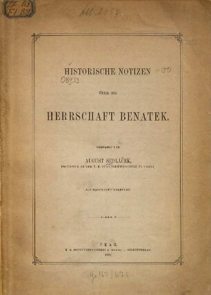 Historische Notizen über die Herrschaft Benatek