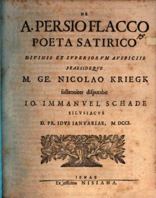 De A. Persio Flacco, poeta satirico