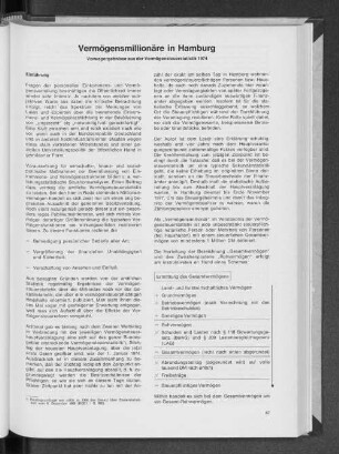 Vermögensmillionäre in Hamburg : Vorwegergebnisse aus der Vermögensteuerstatistik 1974