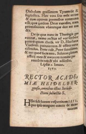 Rector Academiae Heidelbergensis, omnibus illius Iurisdictioni subiectis S.