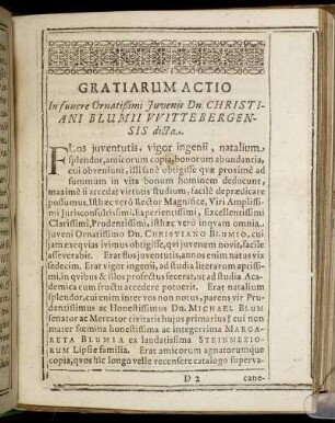 Gratiarum Actio In funere Ornatissimi Juvenis [...]
