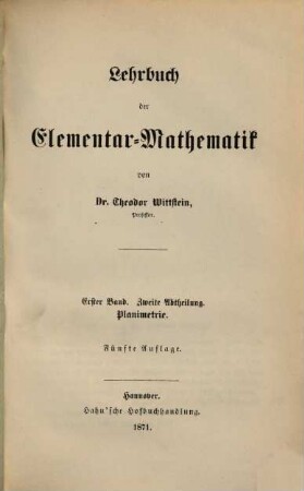 Lehrbuch der Elementar-Mathematik, 1,2