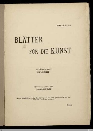 4.F. 5.1899: [Blätter für die Kunst] Band 4.F. 5.1899