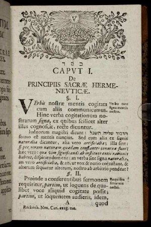 Caput I. De Principiis Sacræ Hermeneuticæ.