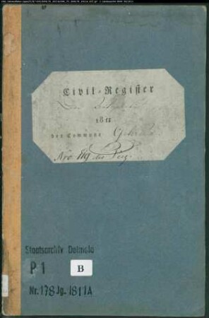 Zivilstandsregister der katholischen Gemeinde Gehrden, Kreis Warburg (A 1811). (Gemeinde: Katholische Gemeinde Gehrden)