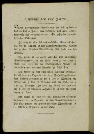 Finsternisse des 1796 Jahres.