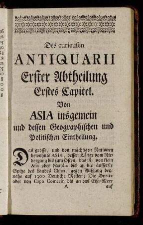 Des curieusen Antiquarii Erster Abtheilung[...]