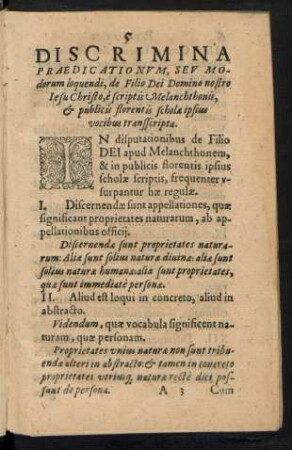 Discrimina Praedicationum, Seu Modorum loquendi, de Filio Dei Domino nostro Iesu Christo, e scriptis Melanchthonis, et publicis florentis scholae ipsius vocibus transscripta.