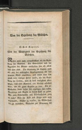 Erstes Kapitel. Von der Wichtigkeit der Erziehung der Mädchen.