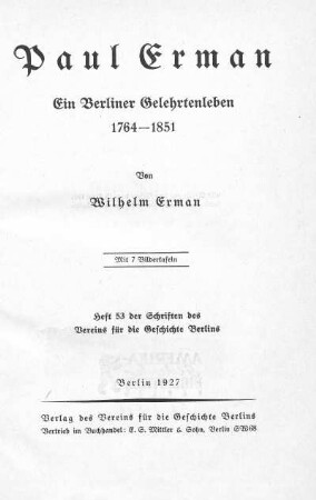 Paul Erman : ein Berliner Gelehrtenleben : 1764-1851