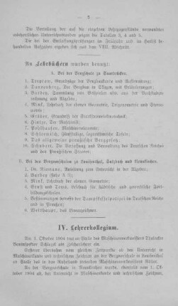 IV. Lehrerkollegium