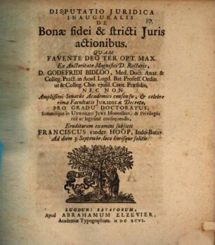 Disp. iur. inaug. de bonae fidei et stricti iuris actionibus
