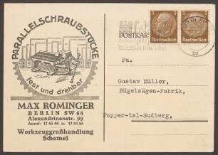 Werbepostkarte Werkzeuggroßhandlung "Max Rominger", Alexandrinenstraße 99