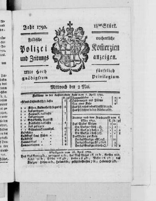 18tes Stück., Ausgabe vom 2. Mai 1792