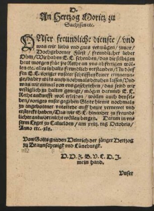 D. An Hertzog Moritz zu Sachssen etc.
