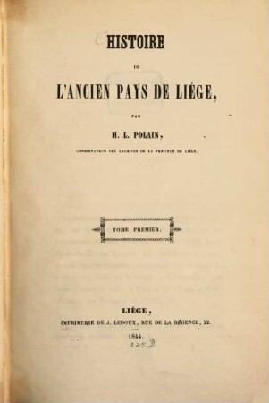 Histoire de l'ancien pays de Liége, 1