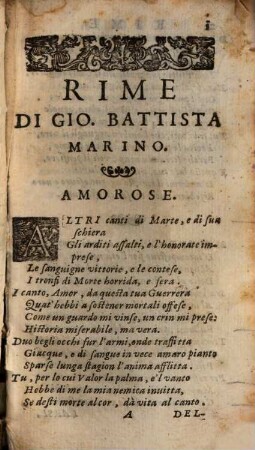 Rime Di Gio. Battista Marino, 1. Amorose, Marittime, Boscherecce, Heroiche, Lugubri, Morali, Sacre, & Varie