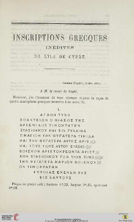 N.S. 13.1866: Inscriptions grecques inédites de l'ile de Cypre