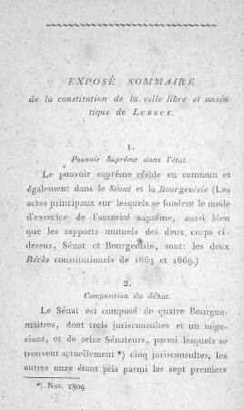 Exposé Sommaire de la constitution de la ville libre et anséatique de Lubeck