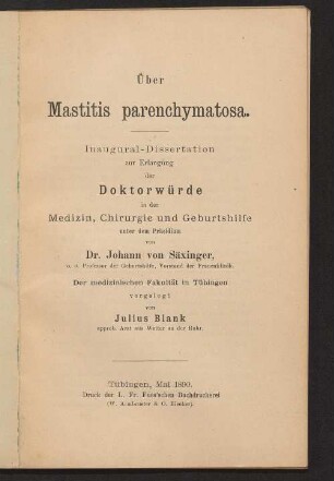 Über Mastitis parenchymatosa