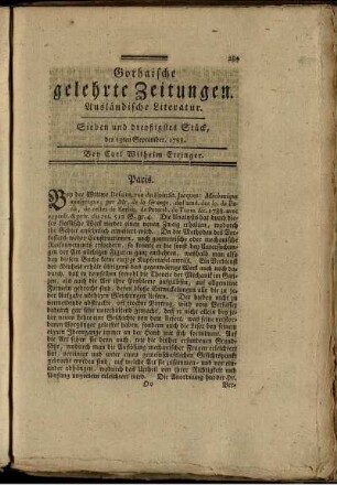 Sieben und dreyßigstes Stück, den 13ten September, 1788.