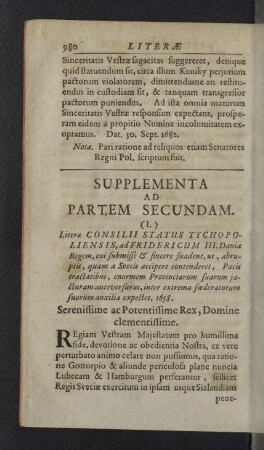 Supplementa ad Partem Secundam.