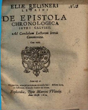 De epistola chronologica Sethi Calvisii ...