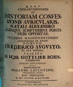Animadversiones ad historiam confessionis auricularis : natali Alexandro aliisque scriptoribus pontificiis oppositas ; Disp. posterior