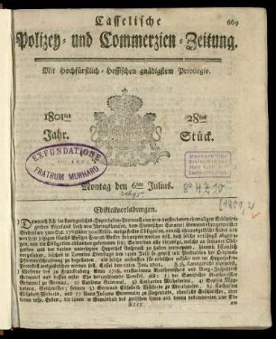 28tes Stueck, Montag den 6ten Julius 1801