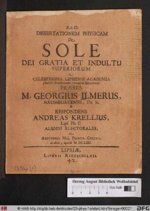 Dissertationem Physicam De Sole Dei Gratia Et Indultu Superiorum