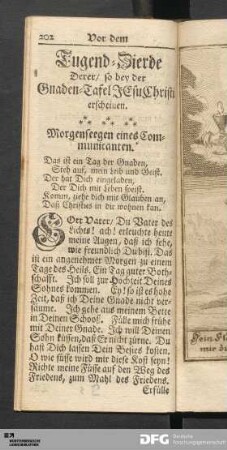 Tugend-Zierde Derer/ so bey der Gnaden-Tafel JEsu Christi erscheinen. [Anfang]