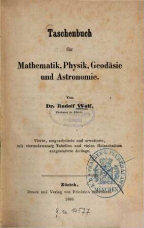 Taschenbuch für Mathematik, Physik, Geodäsie und Astronomie