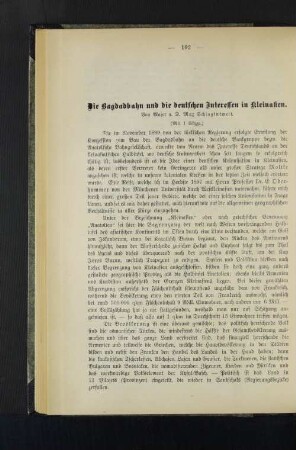 Die Bagdadbahn und die deutschen Interessen in Kleinasien.