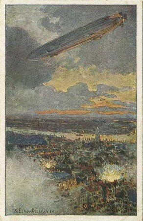 Luftschiff (Zeppelin) bei Bombardierung von Antwerpen
