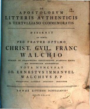 De Apostolorvm Litteris Avthenticis A Tertvlliano Commemoratis